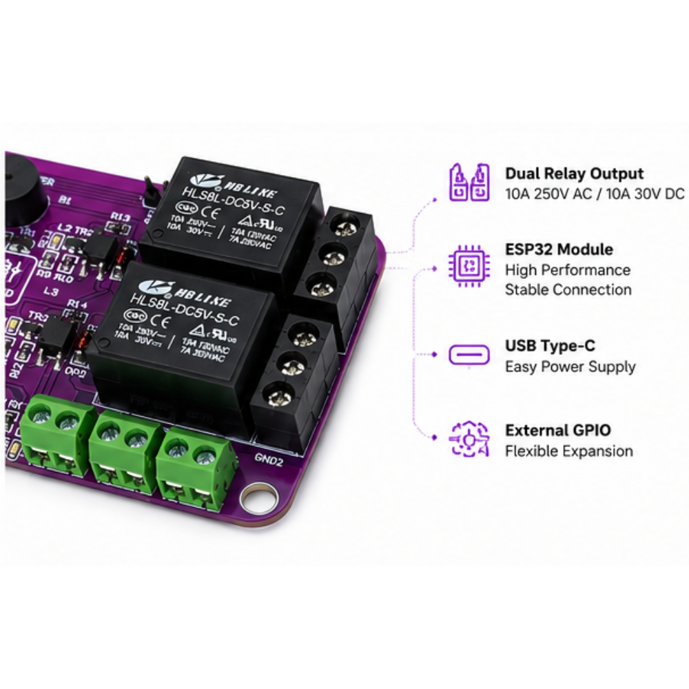 WiFIRCard – ESP32-S3 Smart Wi-Fi + IR Dual Relay Automation Board (10A, Bluetooth 5, MicroSD, USB-C)