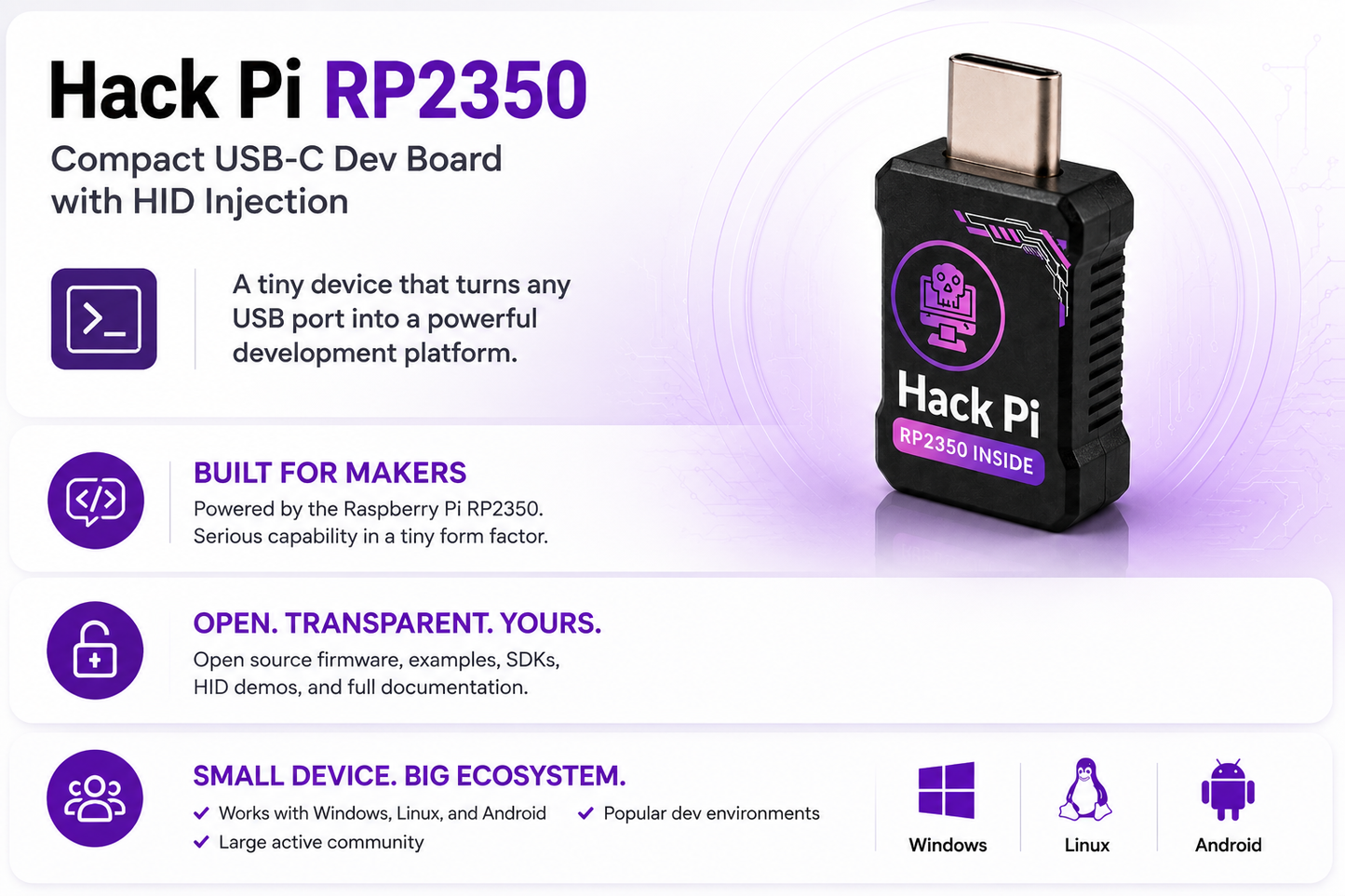 Hack Pi RP2350 — Compact USB-C Dev Board with HID Injection