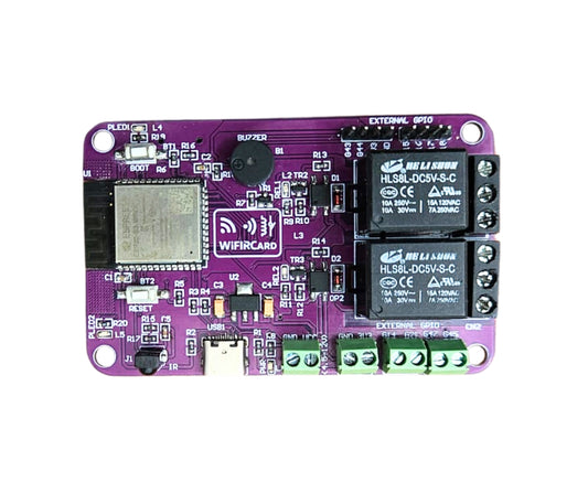 WiFIRCard – ESP32-S3 Smart Wi-Fi + IR Dual Relay Automation Board (10A, Bluetooth 5, MicroSD, USB-C)